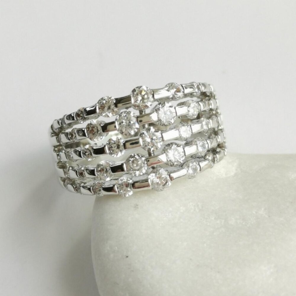 CZ Multi Row dome ring in 14k Gold Overlay Size 10